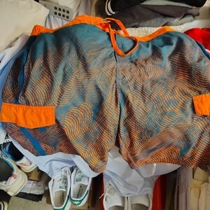 Men's Orange and Blue Swim Trunks 2xl